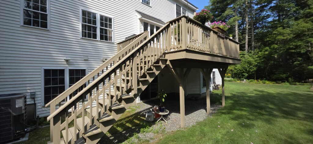 Transformed in Groton, MA: Fresh Stains & Paint Magic on Deck & Stairs! Loving this classic New England home glow-up! We breathed new life into the front stairs and back deck with premium staining and painting – that rich, deep wood tone pops against the crisp white siding, while the railings stay pristine. Weathered to wow in no time! Cramb Painting Co. out of Pepperell, MA, specializing in residential makeovers that stand up to all four seasons. From decks to doors, we've got the color and finish to match your vibe. Ready for your home's refresh? DM us or call (978) 877-1549 for a free estimate – fall's the perfect time! #CrambPaintCo #ResidentialPainting #DeckStaining #GrotonMA #PepperellPainters #HomeRefresh