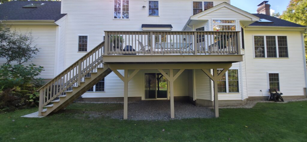 Transformed in Groton, MA: Fresh Stains & Paint Magic on Deck & Stairs! Loving this classic New England home glow-up! We breathed new life into the front stairs and back deck with premium staining and painting – that rich, deep wood tone pops against the crisp white siding, while the railings stay pristine. Weathered to wow in no time! Cramb Painting Co. out of Pepperell, MA, specializing in residential makeovers that stand up to all four seasons. From decks to doors, we've got the color and finish to match your vibe. Ready for your home's refresh? DM us or call (978) 877-1549 for a free estimate – fall's the perfect time! #CrambPaintCo #ResidentialPainting #DeckStaining #GrotonMA #PepperellPainters #HomeRefresh
